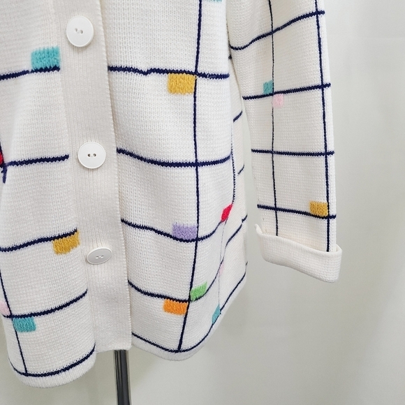 Vintage rainbow cardigan white window pane color block size large - Picture 4 of 6
